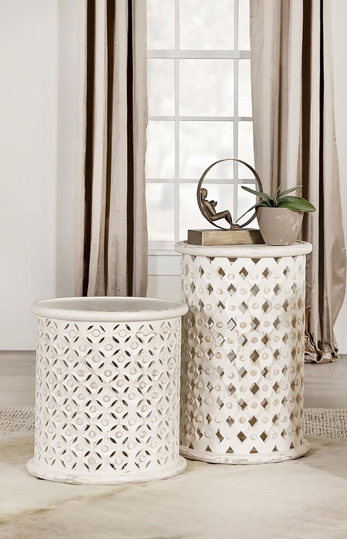 Side Table - Krish 24-inch Round Accent Table White Washed