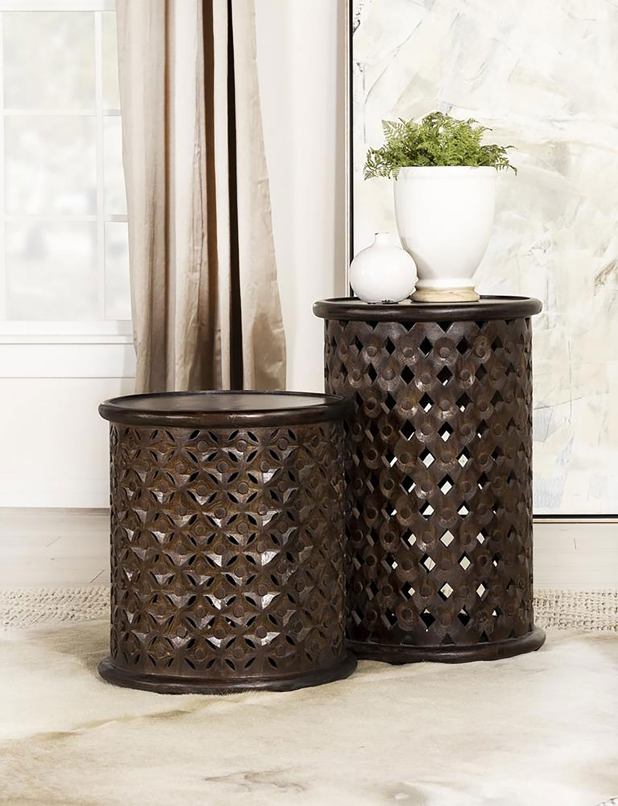 Side Table - Krish 24-inch Round Accent Table Dark Brown
