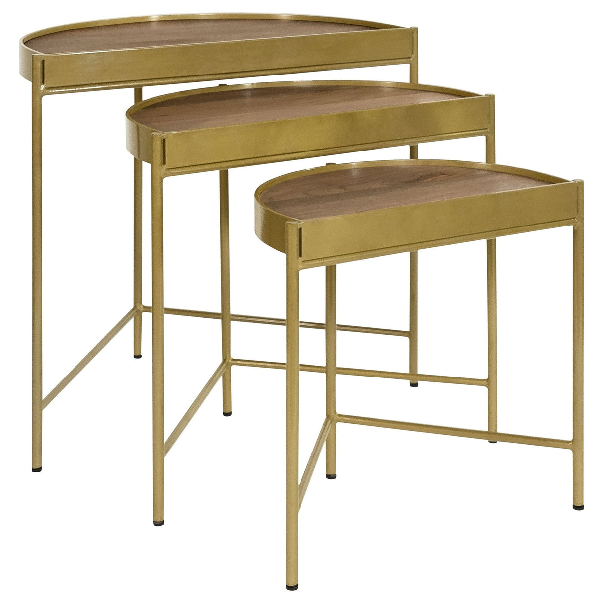 3 Pc Nesting Table - Tristen 3-Piece Demilune Nesting Table With Recessed Top Brown and Gold