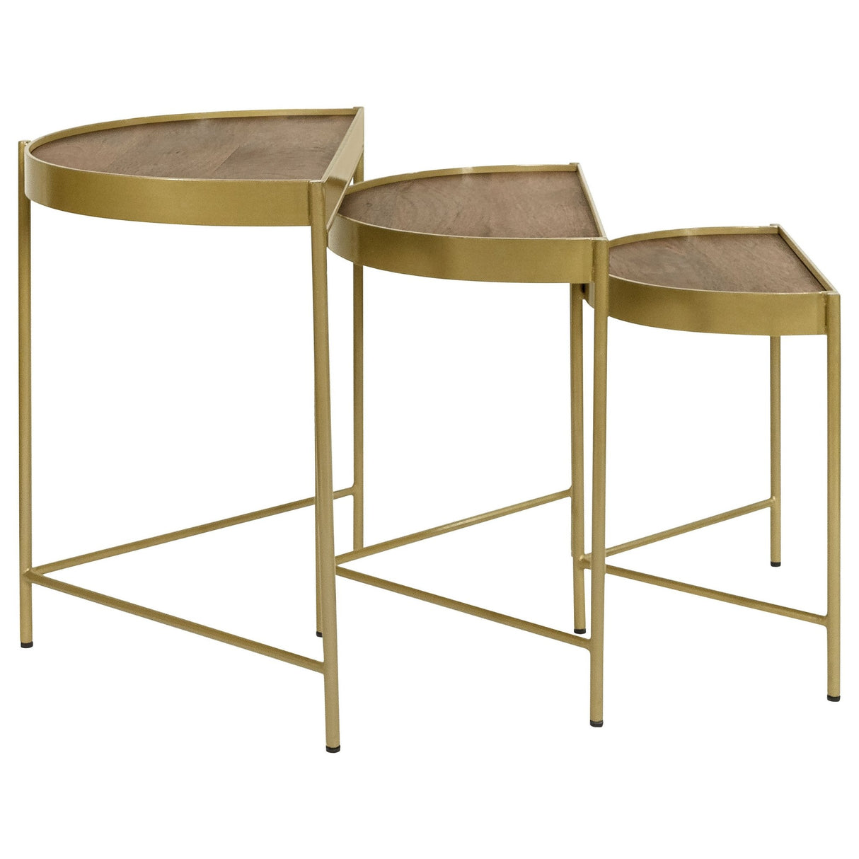 3 Pc Nesting Table - Tristen 3-Piece Demilune Nesting Table With Recessed Top Brown and Gold