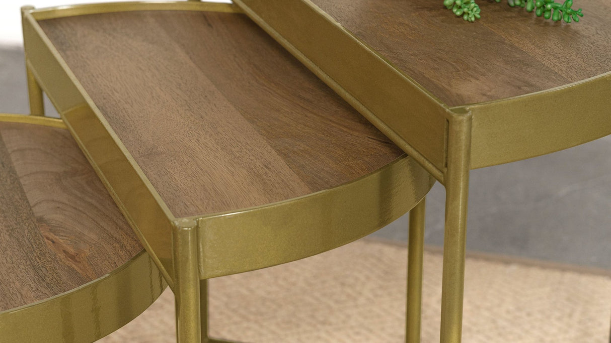 3 Pc Nesting Table - Tristen 3-Piece Demilune Nesting Table With Recessed Top Brown and Gold