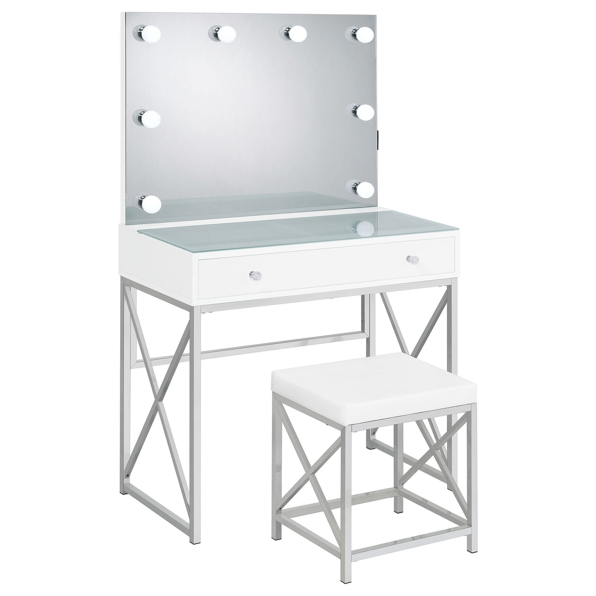 Vanity Set - Eliza 2-piece Vanity Set with Hollywood Lighting White and Chrome