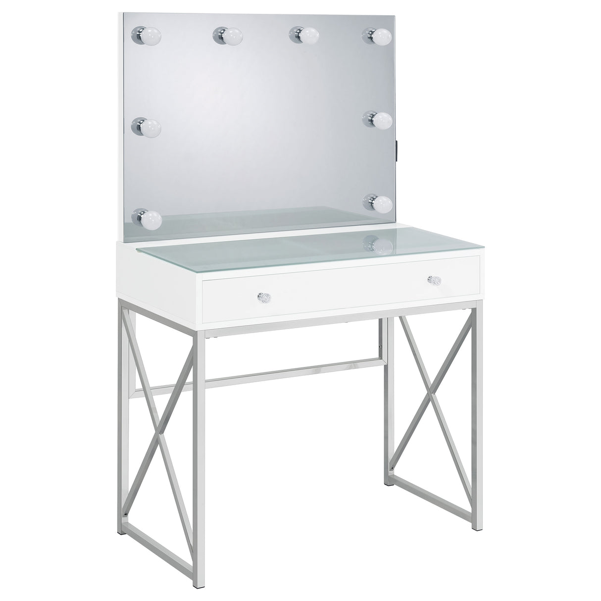 Vanity Set - Eliza 2-piece Vanity Set with Hollywood Lighting White and Chrome