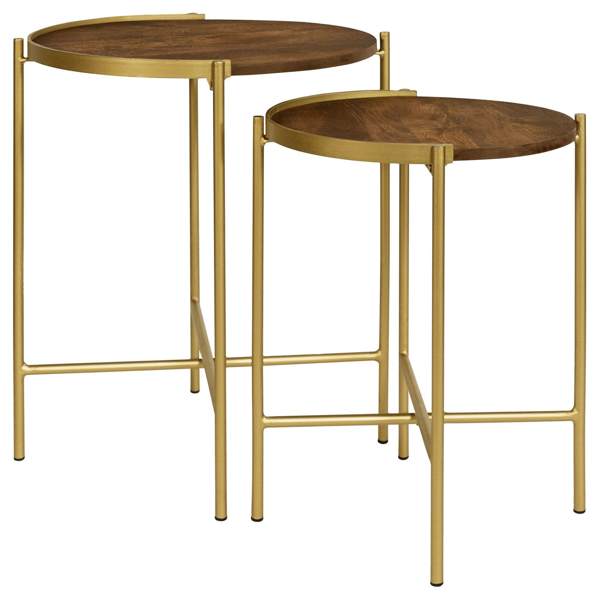 2 Pc Nesting Table - Malka 2-piece Round Nesting Table Dark Brown and Gold