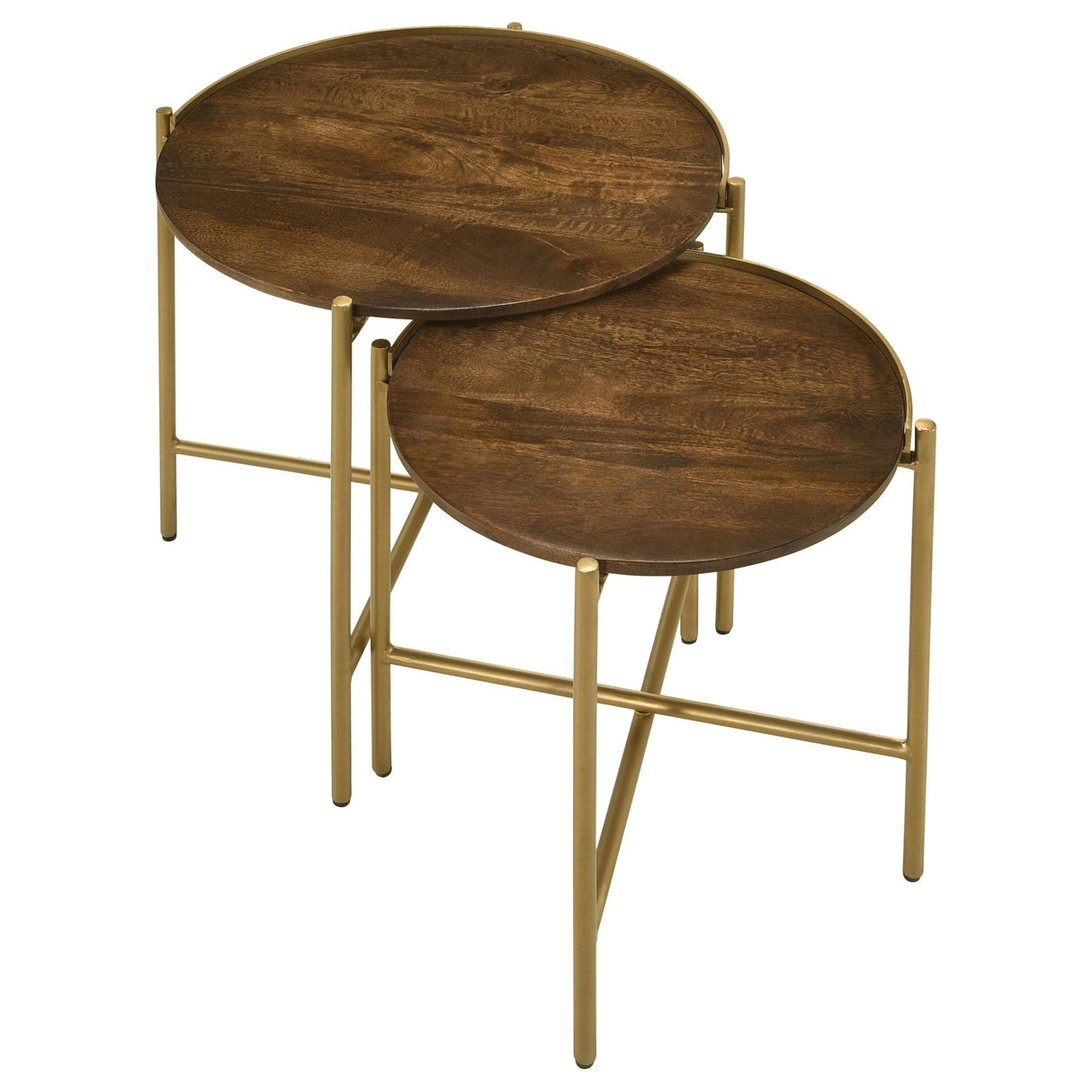 2 Pc Nesting Table - Malka 2-piece Round Nesting Table Dark Brown and Gold