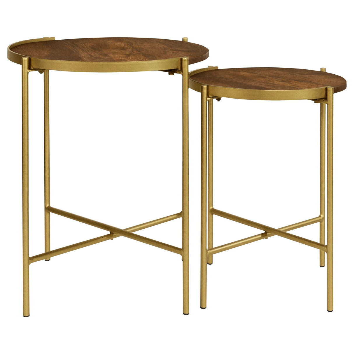 2 Pc Nesting Table - Malka 2-piece Round Nesting Table Dark Brown and Gold