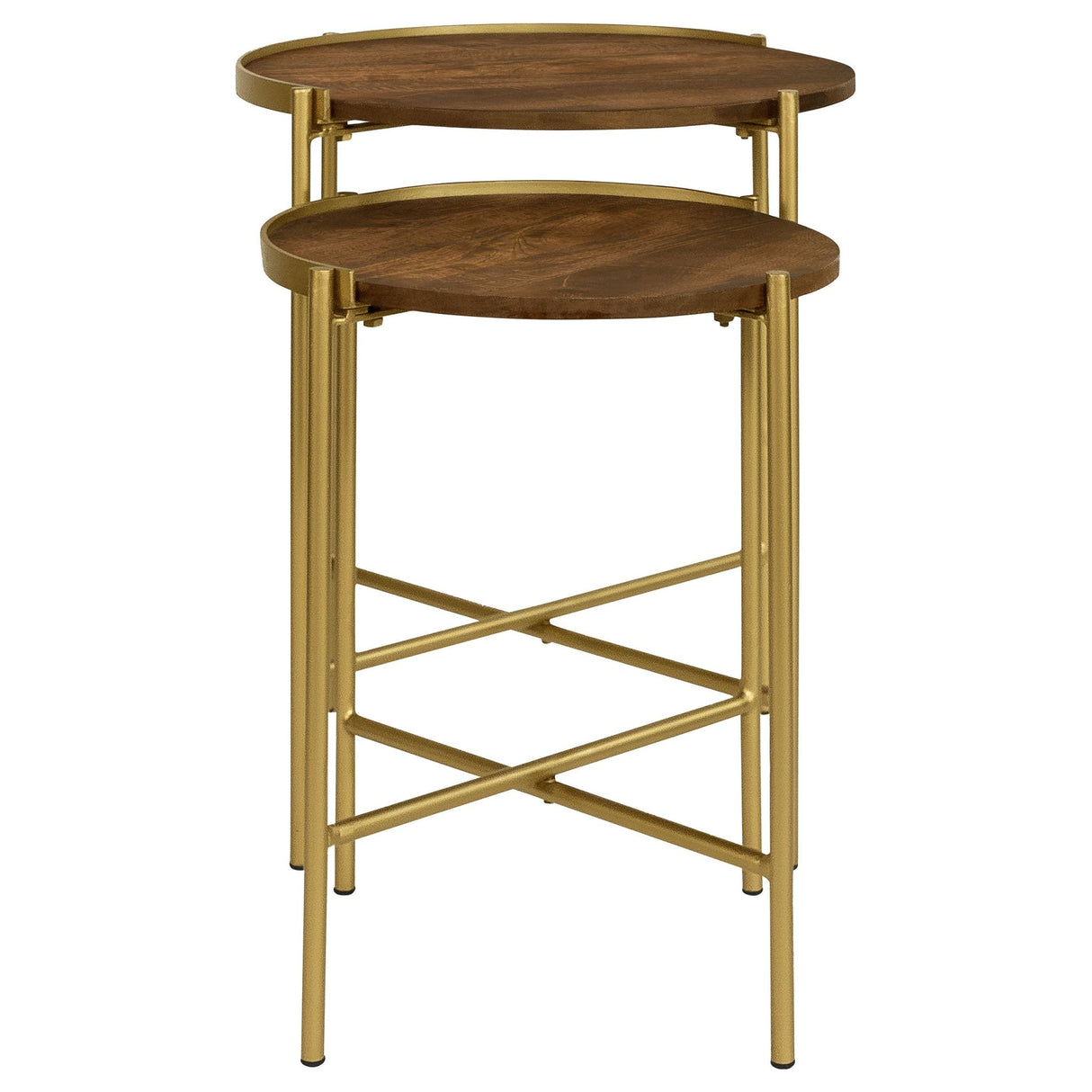 2 Pc Nesting Table - Malka 2-piece Round Nesting Table Dark Brown and Gold