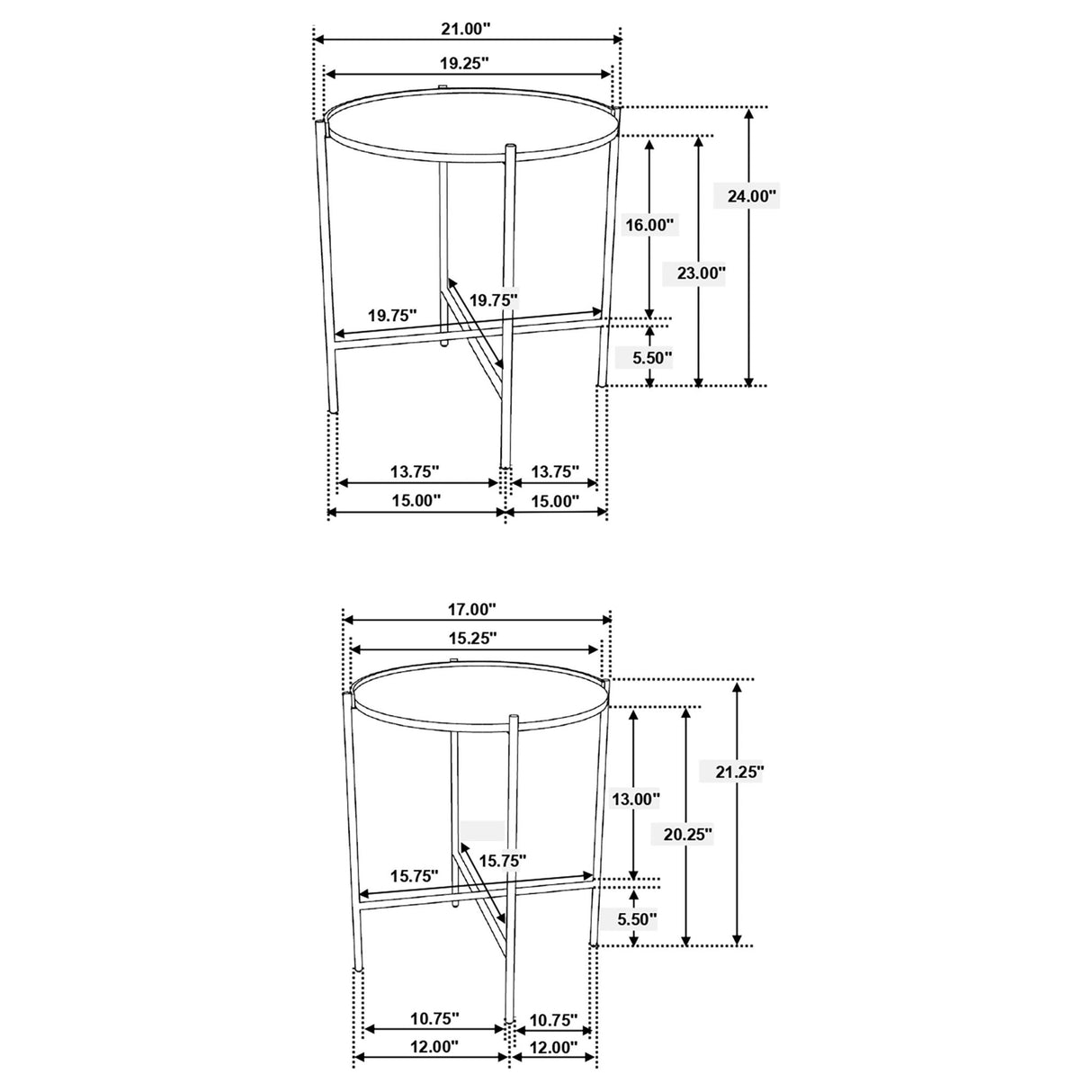 2 Pc Nesting Table - Malka 2-piece Round Nesting Table Dark Brown and Gold