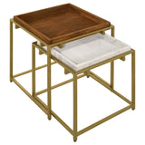 2 Pc Nesting Table - Bolden 2-Piece Square Nesting Table With Recessed Top Gold