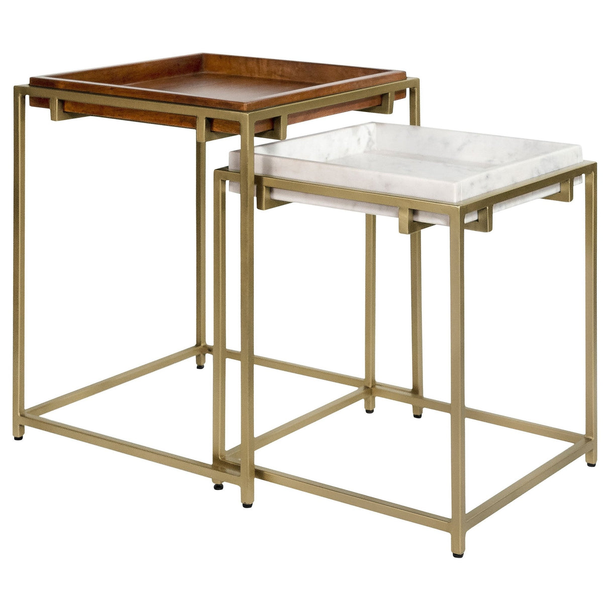 2 Pc Nesting Table - Bolden 2-Piece Square Nesting Table With Recessed Top Gold