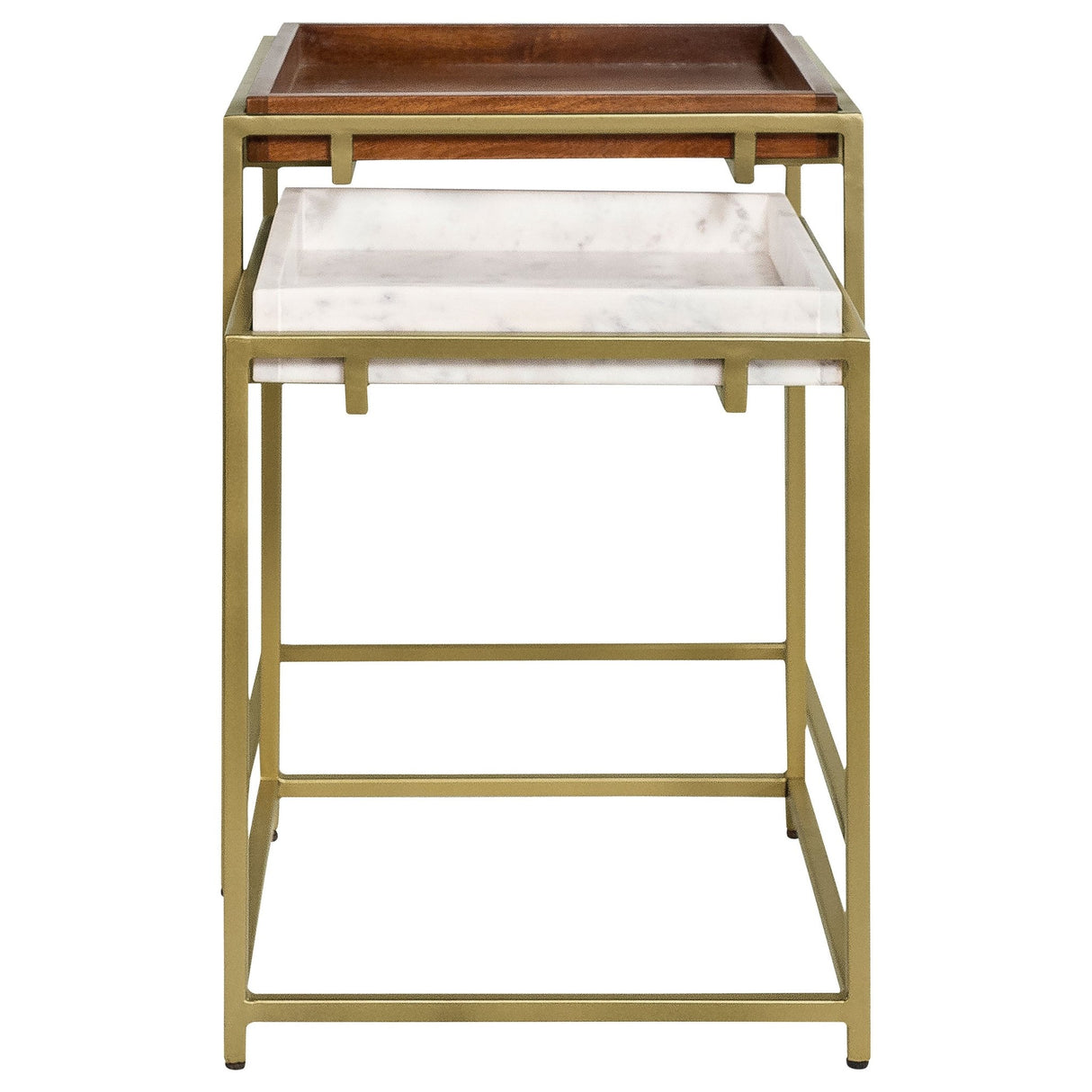 2 Pc Nesting Table - Bolden 2-Piece Square Nesting Table With Recessed Top Gold