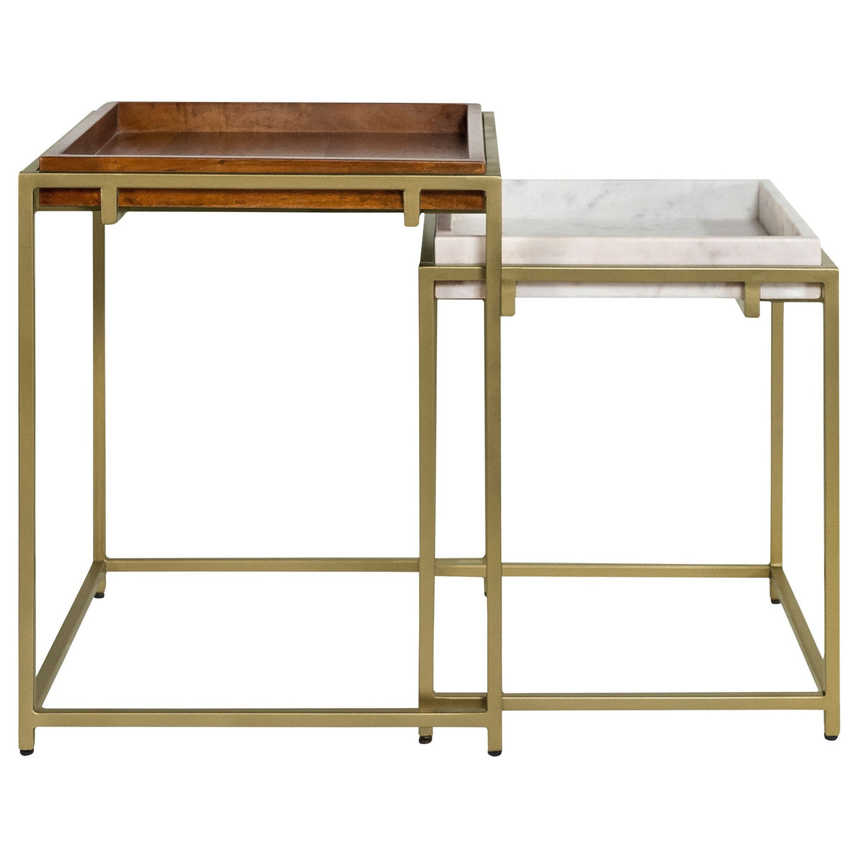 2 Pc Nesting Table - Bolden 2-Piece Square Nesting Table With Recessed Top Gold