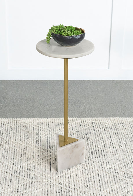 Side Table - Fulcher Round Metal Side Table White and Gold