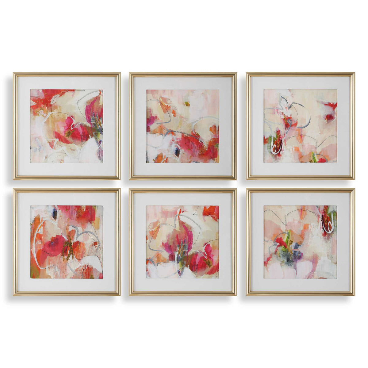 Fresh Start Red Abstract Prints (Set of 6) by Uttermost - View 1