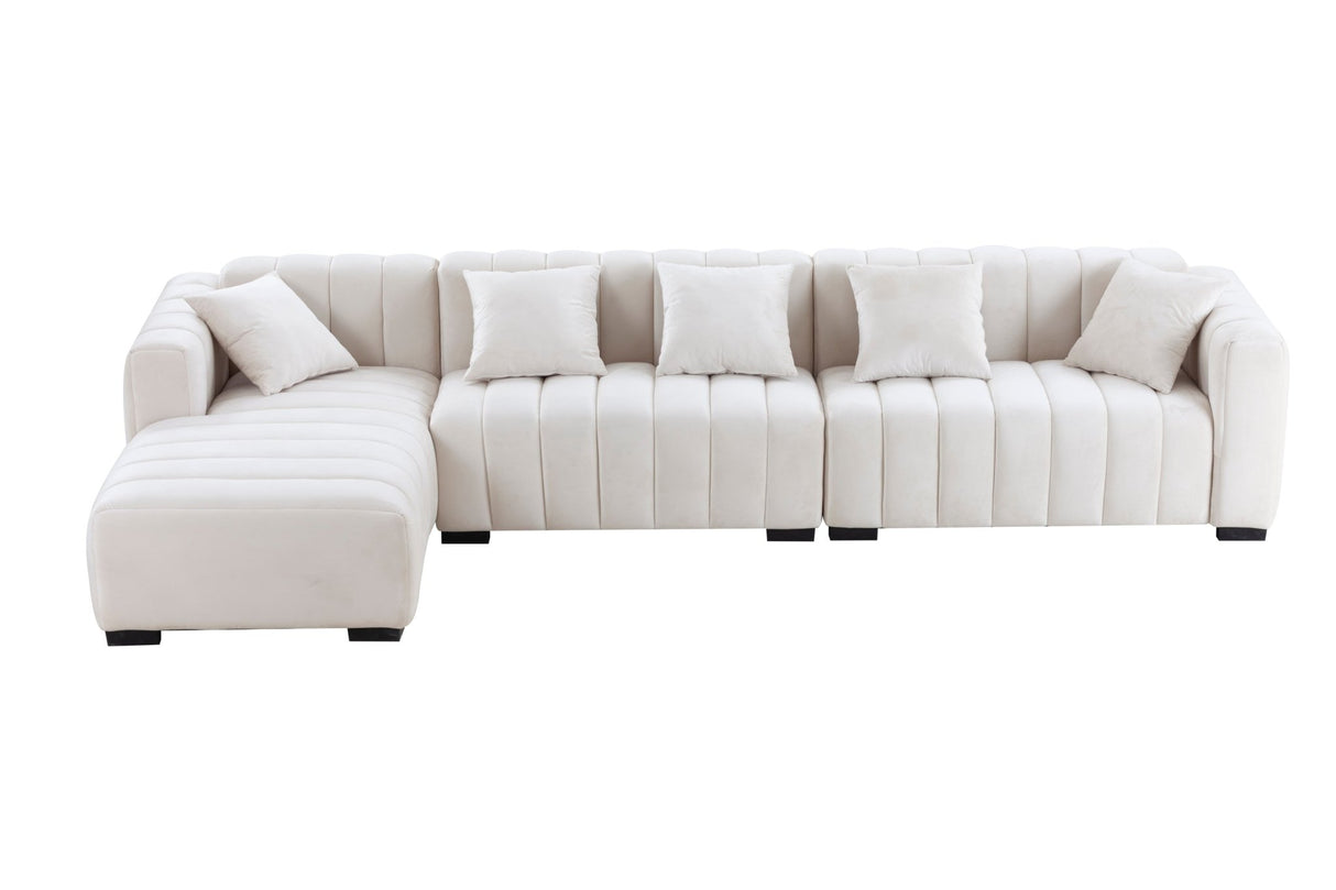 139'' Channel Tufted Sofa Velvet Upholstered Left Chaise Modular Sofa beige | Home Elegance USA