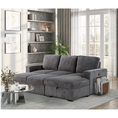 Melody Contemporary Sectional Sofa with Pullout in Grey Fabric - sold by Home Elegance USA