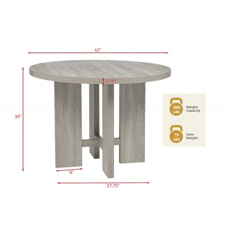 Farmhouse Style 5pc Round Dining Set, 42' Wood Round Dining Table and 4 Upholstered Side Chair, Gray - sold by Home Elegance USA