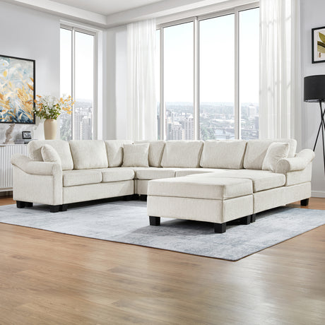 Contemporary U-shaped Sectional Sofa with Movable Storage Ottoman, White Chenille 111.8' - sold by Home Elegance USA