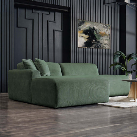 Mar Sectional Green Corduroy Sofa (Left Facing) - sold by Home Elegance USA