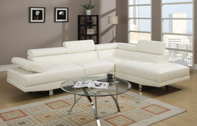 White Color Sectional Living Room Furniture Faux Leather Adjustable Headrest Right Facing Chaise & Left Facing Sofa - sold by Home Elegance USA