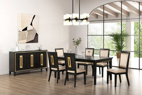 7pc Dining Set Contemporary Espresso Dining Table Glass Insert Top 6x Chairs Wooden Kitchen Dining Room Furniture - sold by Home Elegance USA