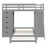 Twin over Twin Bunk Bed with LED Light and USB Ports, Gray - Home Elegance USA