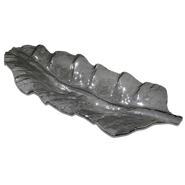 Smoked Leaf Glass Tray - Dark Gray by Uttermost - View 1