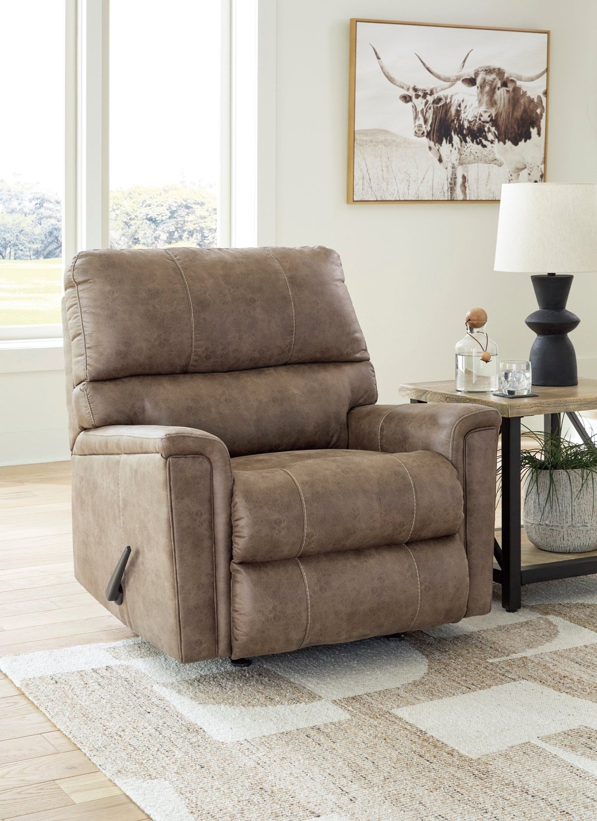 Ashley Fossil Navi Rocker Recliner - Faux Leather | Home Elegance USA