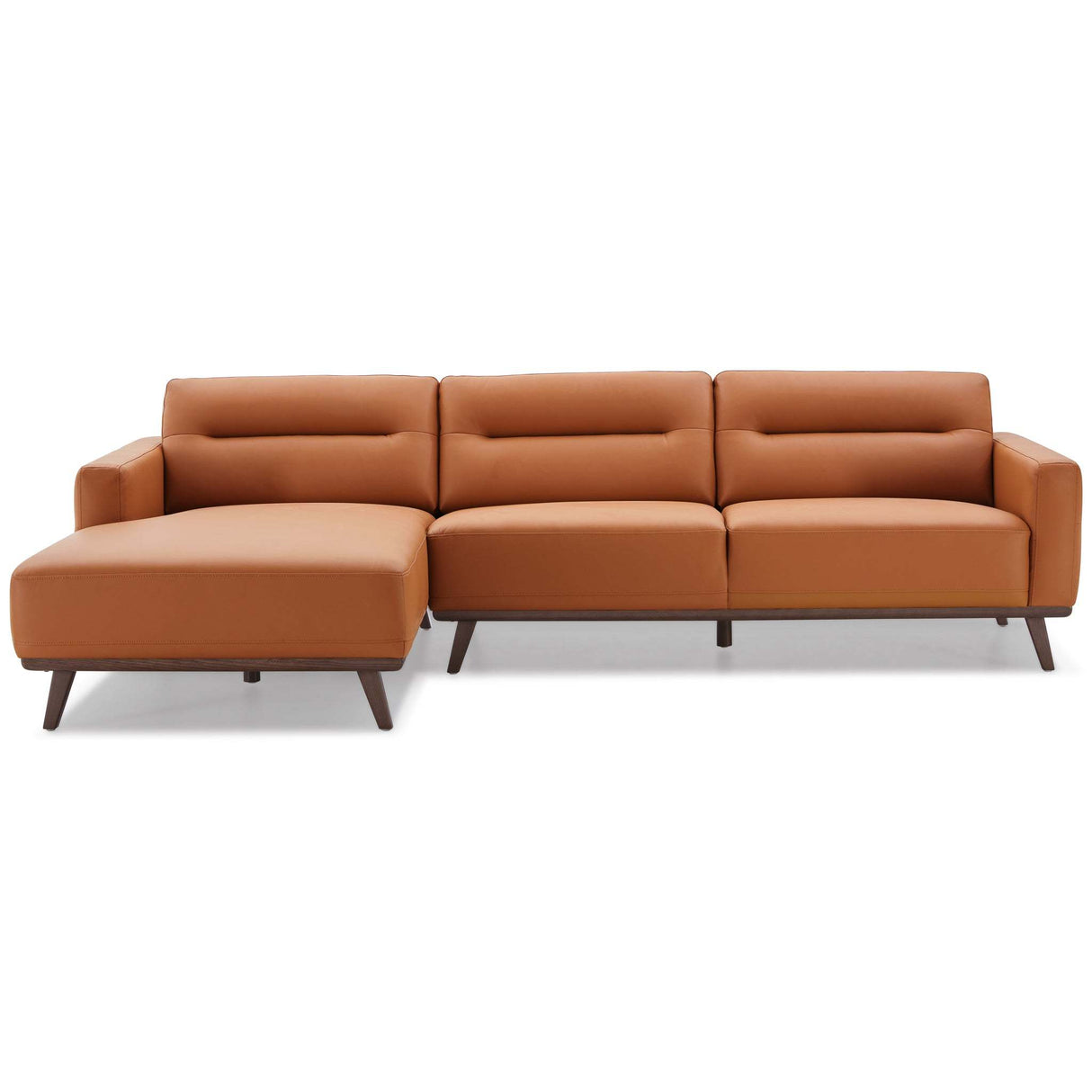Ella Mid Century Modern L-Shaped Cognac PU Leather Left Sectional Couch with Solid Wood Frame