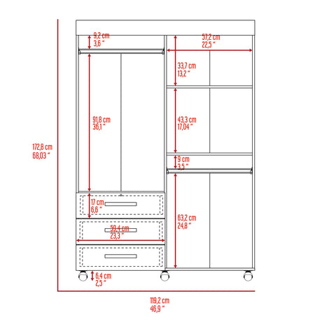 Hamilton Mobile Armoire, 4-Doors Cabinet, Three Drawers, Rods, Four Shelves, Black Wengue - Bedroom - sold by Home Elegance USA