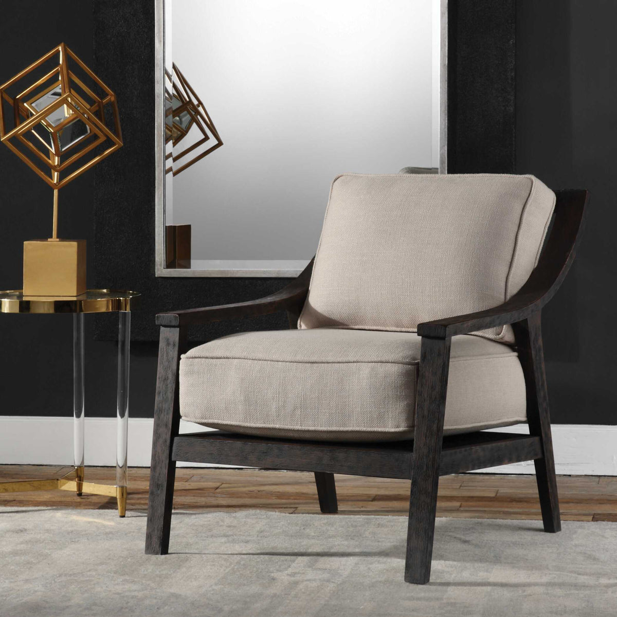 Lyle Accent Chair Beige - White / Dark Brown by Uttermost - View 3