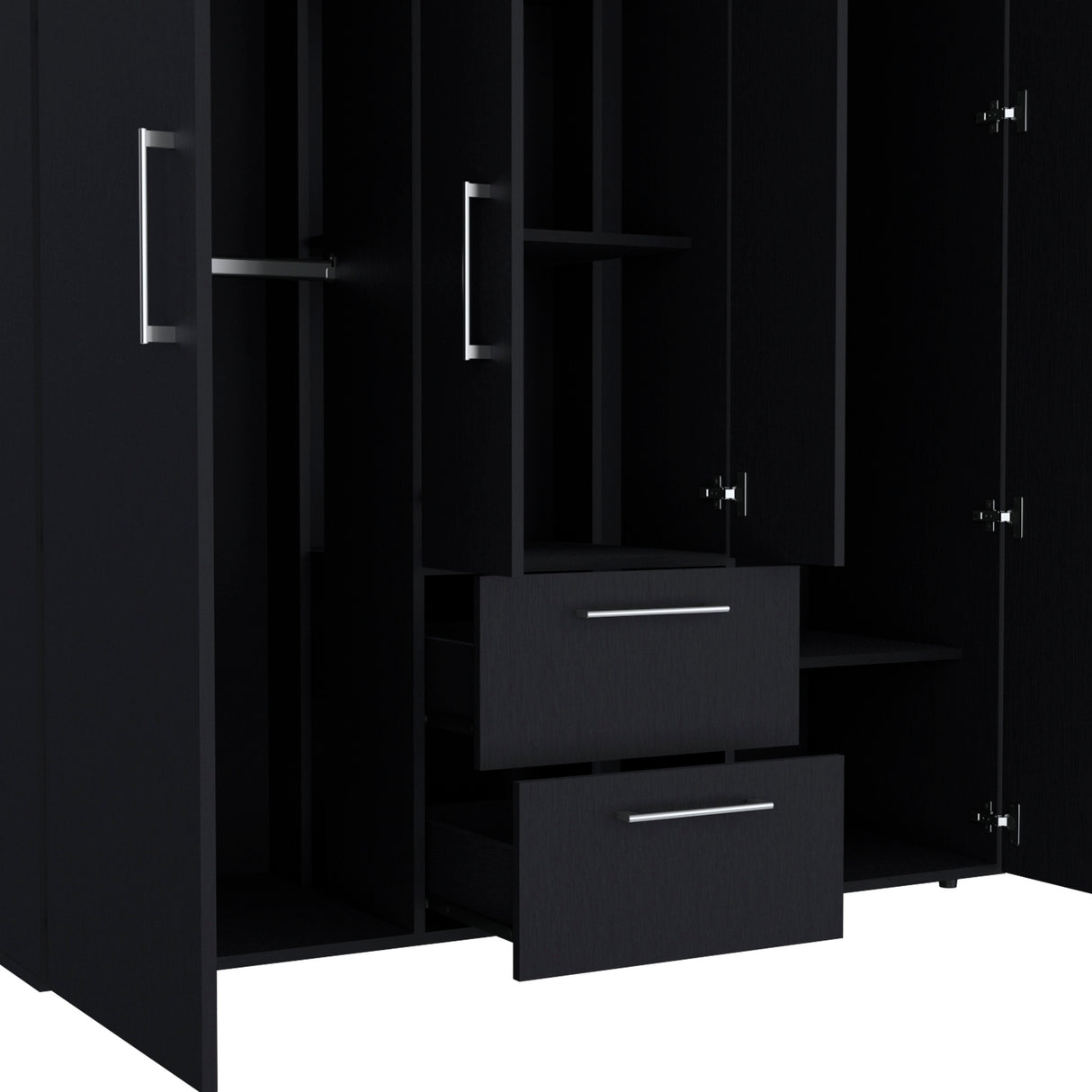 Wardrobe, Deluxe Armoire with Multiple Storage Options and Metal Accents, Black - sold by Home Elegance USA