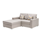 Nolan Beige Linen Fabric 2-Seater Reversible Sofa Chaise with Pillows and Interchangeable Legs - Home Elegance USA