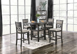 Transitional Style Gray Finish 5pc Counter Height Dining Table Set 1x Table 4x Chairs Round Table Open Shelves Padded Seat And Back