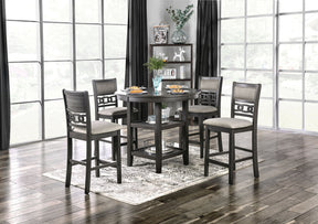 Transitional Style Gray Finish 5pc Counter Height Dining Table Set 1x Table 4x Chairs Round Table Open Shelves Padded Seat And Back - sold by Home Elegance USA