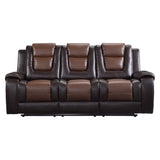 Briscoe Double Reclining Sofa with Drop-Down Cup Holders Dark Brown – Homelegance