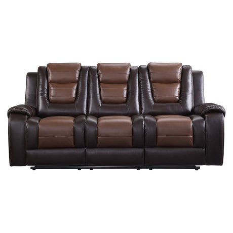 Briscoe Double Reclining Sofa with Drop-Down Cup Holders Dark Brown – Homelegance