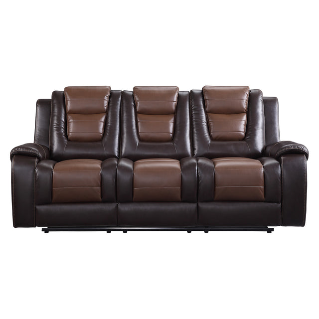 Briscoe Double Reclining Sofa with Drop-Down Cup Holders Dark Brown – Homelegance