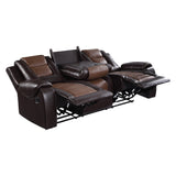 Briscoe Double Reclining Sofa with Drop-Down Cup Holders Dark Brown – Homelegance
