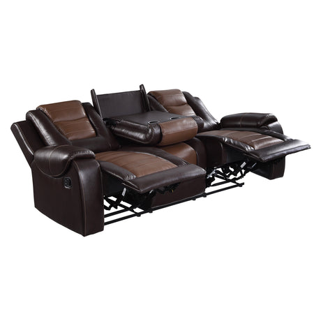 Briscoe Double Reclining Sofa with Drop-Down Cup Holders Dark Brown – Homelegance