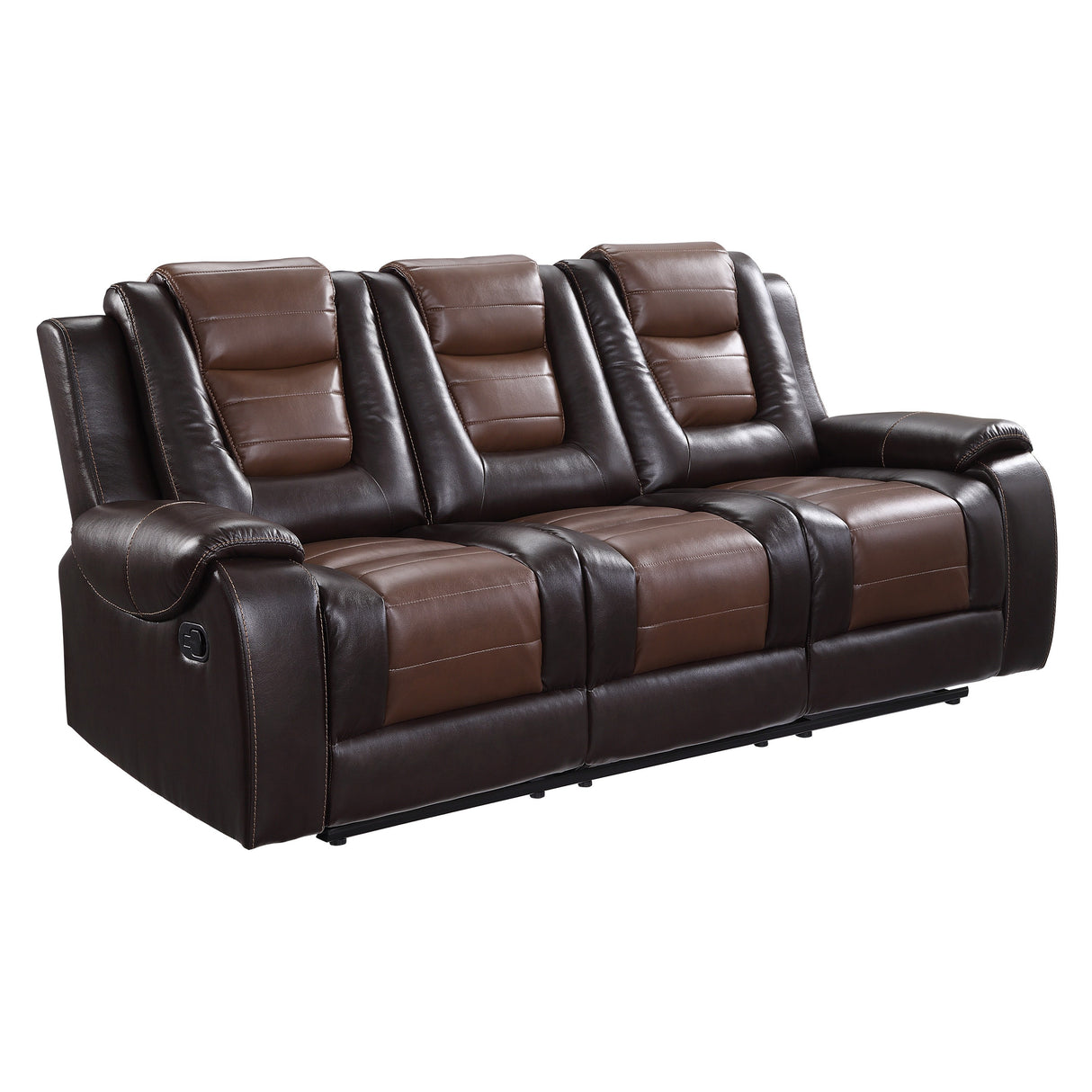 Briscoe Double Reclining Sofa with Drop-Down Cup Holders Dark Brown – Homelegance