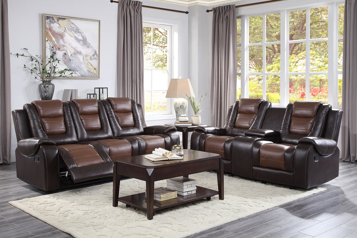 Briscoe Double Reclining Sofa with Drop-Down Cup Holders Dark Brown – Homelegance