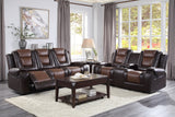 Briscoe Double Reclining Sofa with Drop-Down Cup Holders Dark Brown – Homelegance