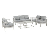 6-Pieces Outdoor Patio Conversation Set, White Aluminum with Light Grey Cushions