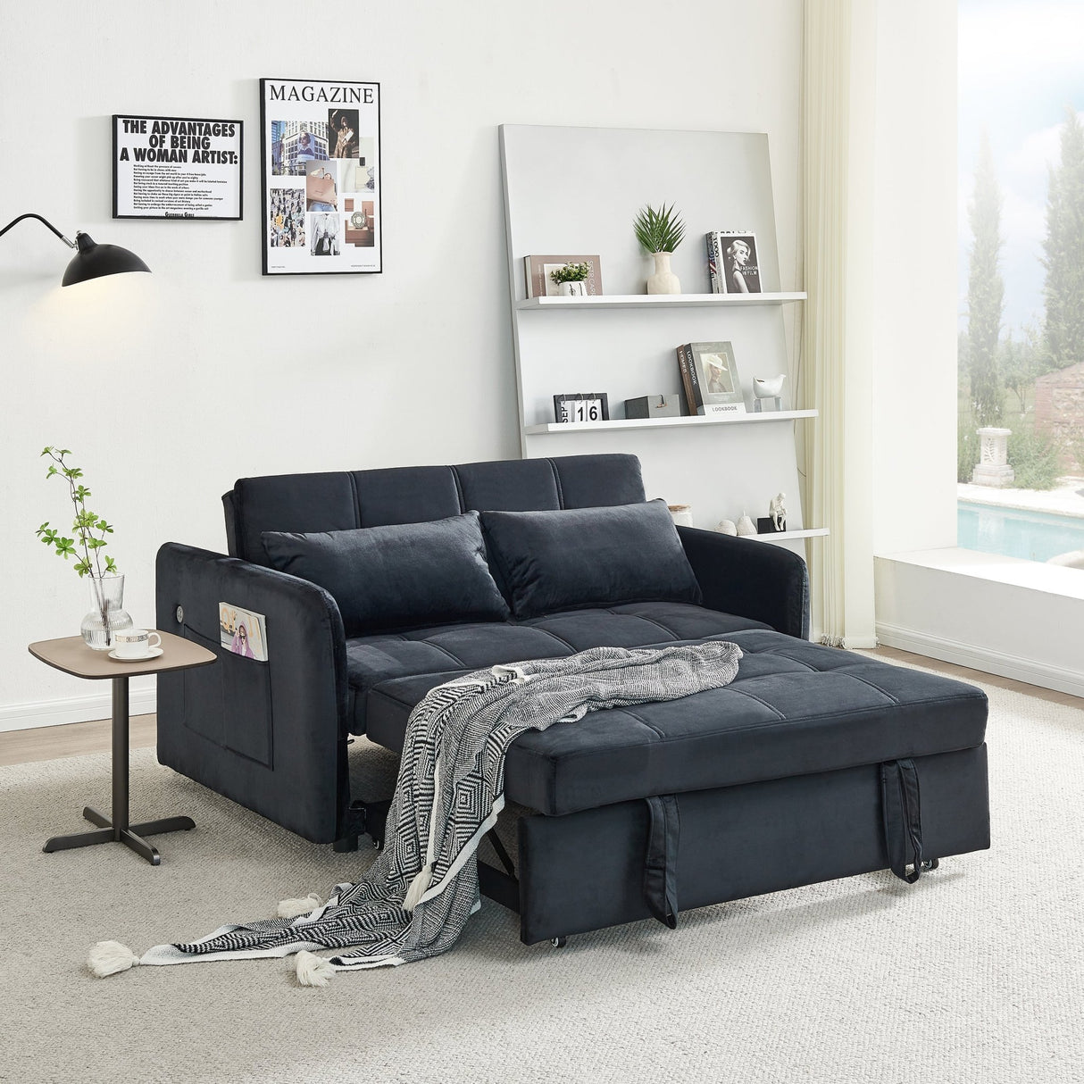 55.5" Twins Pull Out Sofa Bed Black Velvet - W1097104078 - image - 1