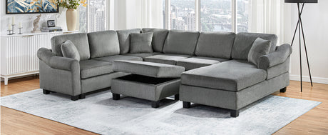 U-shaped Sectional Sofa Chenille Upholstered with Movable Storage Ottoman, Dark Gray, 111.8' - sold by Home Elegance USA