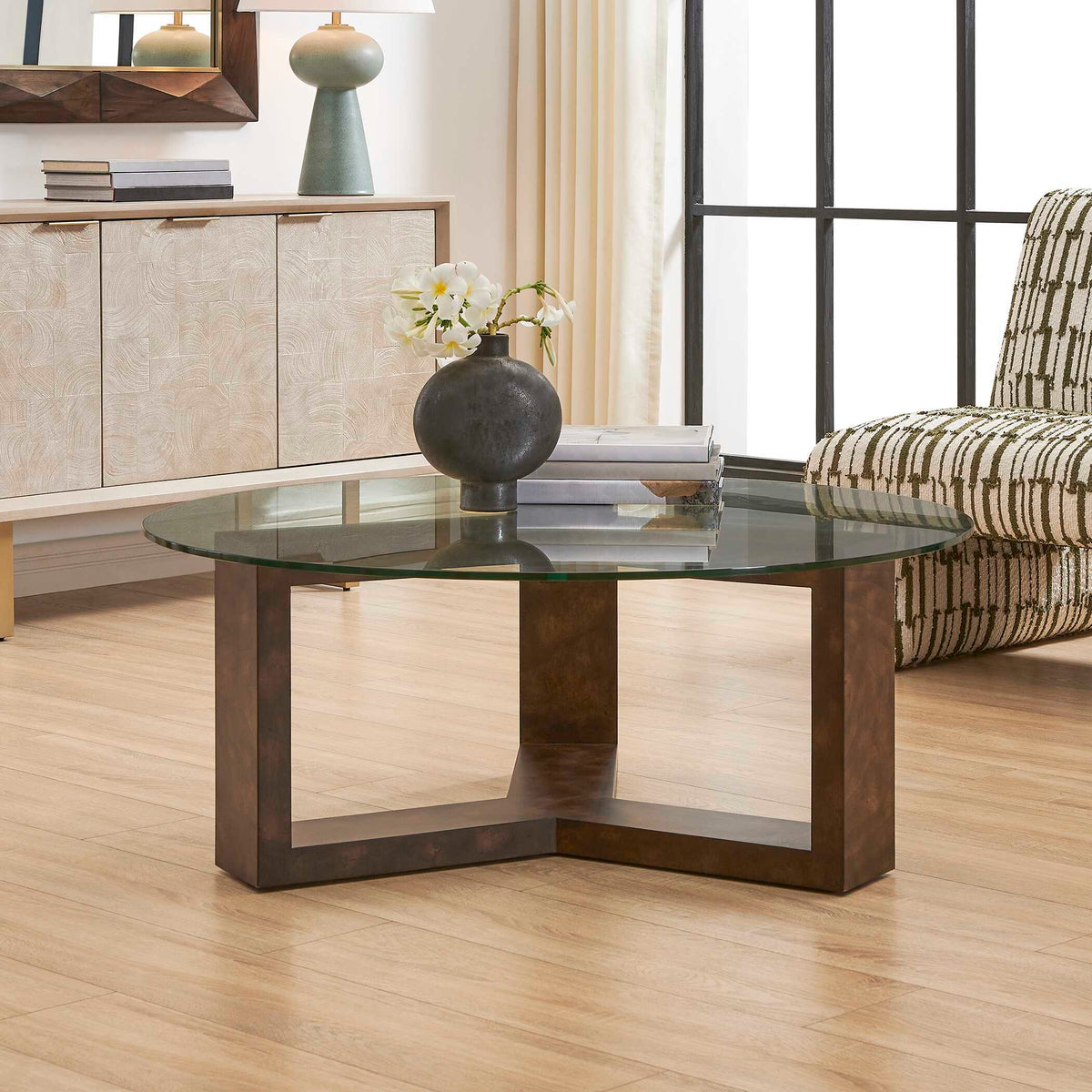 Ignis Round Glass Coffee Table Brown / Woodtone - Dark Brown by Uttermost - View 2