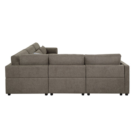 Rylie 5Pcs Brown Linen Modular Sectional Sofa with Toss Pillows - sold by Home Elegance USA
