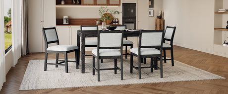 TREXM 7-Piece Retro Dining Table Set for 6, 1 Rectangular Wood Dining Table Set for 6 with Upholstered Chairs for Dining Room and Kitchen (Espresso) - sold by Home Elegance USA