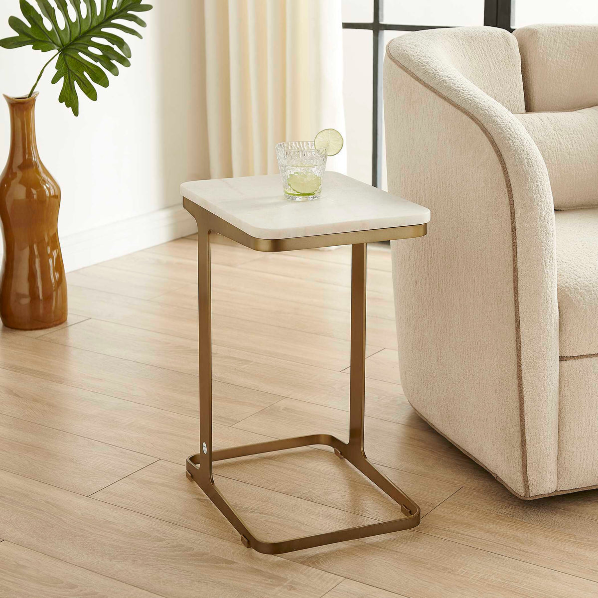 Tylan Marble Accent Table Brass / White - Gold / White by Uttermost - View 2